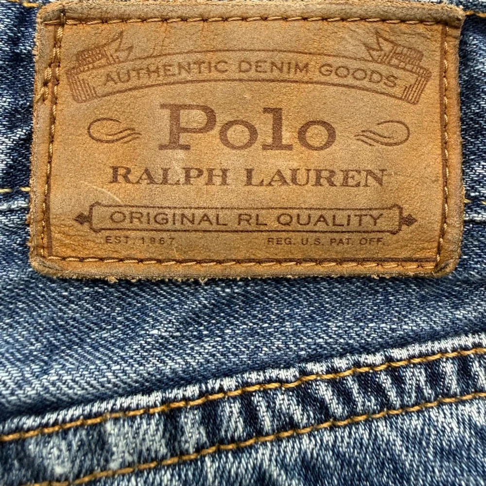 Polo Ralph Lauren Jeans Mens 34 Blue Classic Fit Distressed Military Patches
